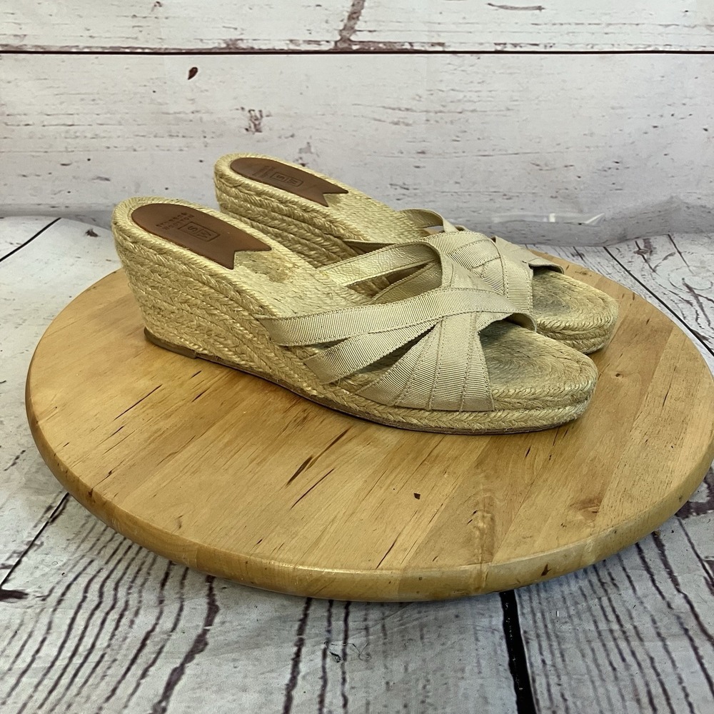Stubbs Wootton Wedge Sz 11 Espadrille Sandals Crossover Grosgrain Ribbon Straps